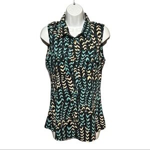 BCBGMaxAzria Sleeveless Button Front Top Turquoise Beige Women’s Medium